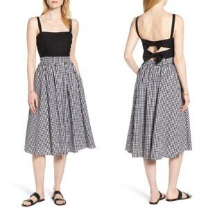 1901 Midi Dress 0 NWT Gingham Check Back Bow Black and White Spring Party Picnic